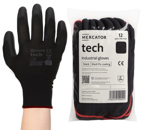 Rękawice Robocze MERCATOR Tech Black+Black PU - 12 Par (9 - L) Rękawice Robocze MERCATOR Tech Black+Black PU - 12 Par (9 - L)