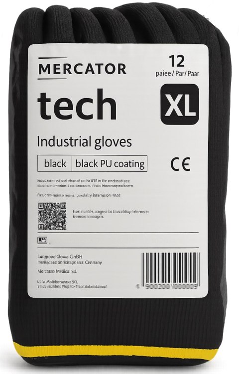 Rękawice Robocze MERCATOR Tech Black+Black PU - 12 Par (9 - L) Rękawice Robocze MERCATOR Tech Black+Black PU - 12 Par (9 - L)