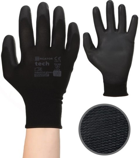 Rękawice Robocze MERCATOR Tech Black+Black PU - 120 Par (7 - S) Rękawice Robocze MERCATOR Tech Black+Black PU - 120 Par (7 - S)