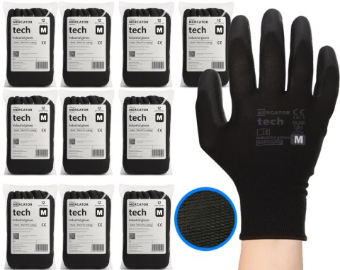 Rękawice Robocze MERCATOR Tech Black+Black PU - 120 Par (7 - S) Rękawice Robocze MERCATOR Tech Black+Black PU - 120 Par (7 - S)
