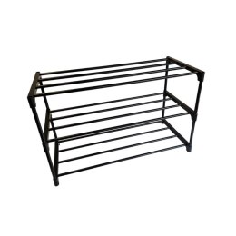 Szafka na buty półka regał stojak na obuwie 60x28x38 3-TIER BLACK PLASTIC+METAL