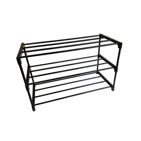 Szafka na buty półka regał stojak na obuwie 60x28x38 3-TIER BLACK PLASTIC+METAL